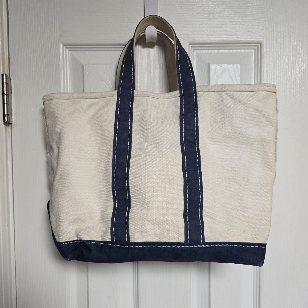 Vintage 70s 80s LL Bean Boat And Tote Bag Sawtooth Tag - Navy Trim